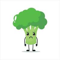 linda triste brócoli personaje. gracioso infeliz brócoli dibujos animados emoticon en plano estilo. vegetal emoji vector ilustración