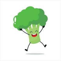 Cute happy broccoli character. Funny jump broccoli cartoon emoticon in flat style. vegetable emoji vector illustration