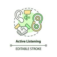 Active listening concept icon. Value experience. Effective advocate trait abstract idea thin line illustration. Isolated outline drawing. Editable stroke vector