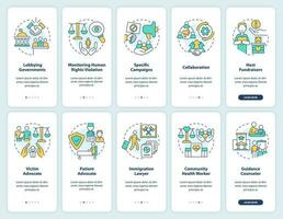 Forms and careers in advocacy onboarding mobile app screens set. Law walkthrough 5 steps editable graphic instructions with linear concepts. UI, UX, GUI templated vector