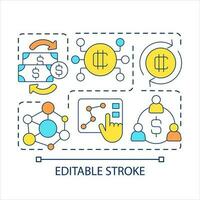 Digital financial system concept icon. Currency exchange on internet. Virtual banking abstract idea thin line illustration. Isolated outline drawing. Editable stroked vector