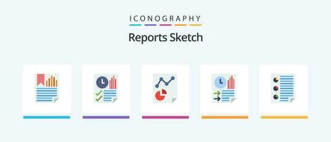 Reports Sketch Flat 5 Icon Pack Including paper. data. report. bars. paper. Creative Icons Design vector