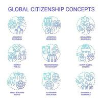 Global citizenship blue gradient blue gradient concept icons set. Sustainable development idea thin line color illustrations. Isolated symbols vector