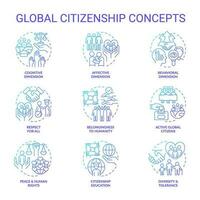 Global citizenship blue gradient blue gradient concept icons set. Sustainable development idea thin line color illustrations. Isolated symbols vector