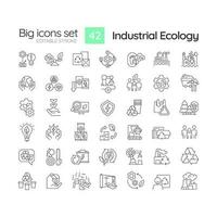 Industrial ecology linear icons set. Sustainable development. Environment protection. Circular economy. Customizable thin line symbols. Isolated vector outline illustrations. Editable stroke