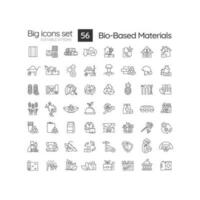 Bio based materials linear icons set. Biodegradable products. Zero waste. Environmentally friendly. Plastic free. Customizable thin line symbols. Isolated vector outline illustrations. Editable stroke