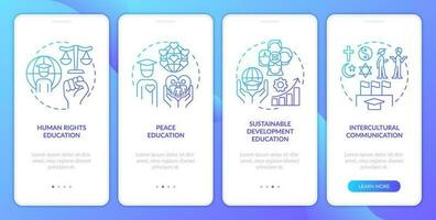 GCED learning blue gradient onboarding mobile app screen. Education process walkthrough 4 steps graphic instructions with linear concepts. UI, UX, GUI templated vector