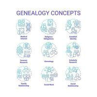 Genealogy blue gradient concept icons set. Family roots. Genetic disorders. Inheritance idea thin line color illustrations. Isolated symbols vector