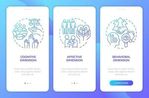 GCED conceptual aspects blue gradient onboarding mobile app screen. Walkthrough 3 steps graphic instructions with linear concepts. UI, UX, GUI templated vector