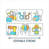 Encourage diversity in workplace concept icon. Benefits of DEI corporate strategy. Inclusion abstract idea thin line illustration. Isolated outline drawing. Editable stroked vector