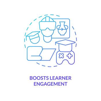 Boost learner engagement blue gradient concept icon. Interesting lessons. Gamification benefits in e learning abstract idea thin line illustration. Isolated outline drawing vector