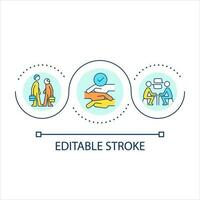 Inclusive interaction in workplace loop concept icon. DEI program provided. Employee collaboration abstract idea thin line illustration. Isolated outline drawing. Editable stroked vector