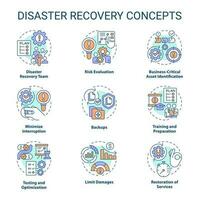 Disaster recovery concept icons set. Restore data. Reestablish system work idea thin line color illustrations. Isolated symbols. Editable stroke vector