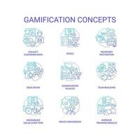 Gamification blue gradient concept icons set. Integration of play elements in non game contexts idea thin line color illustrations. Isolated symbols vector