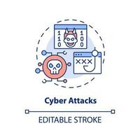 Cyber attacks concept icon. Malicious software. Phishing. Disaster type abstract idea thin line illustration. Isolated outline drawing. Editable stroke vector