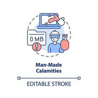 Man-made calamities concept icon. Accidental failures. Loss of data. Disaster type abstract idea thin line illustration. Isolated outline drawing. Editable stroke vector