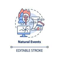 Natural events concept icon. Tornadoes and wildfire. Recovery. Disaster type abstract idea thin line illustration. Isolated outline drawing. Editable stroke vector