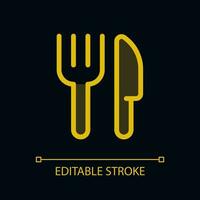 Fork and knife pixel perfect glassmorphism ui icon for dark theme. Utensils. Color filled line element with transparency. Isolated vector pictogram for night mode. Editable stroked
