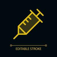 Syringe pixel perfect glassmorphism ui icon for dark theme. Vaccination. Color filled line element with transparency. Isolated vector pictogram for night mode. Editable stroked