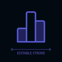 Column graph pixel perfect glassmorphism ui icon for dark theme. Bar chart. Color filled line element with transparency. Isolated vector pictogram for night mode. Editable stroked