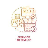 Expensive to develop red gradient concept icon. Financial side. Gamification challenges in e learning abstract idea thin line illustration. Isolated outline drawing vector