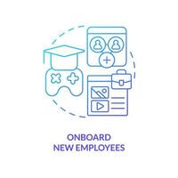 Onboard new employees blue gradient concept icon. Team introducing. Gamification in corporate training abstract idea thin line illustration. Isolated outline drawing vector