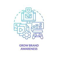 Grow brand awareness blue gradient concept icon. Advertising tool. Digital marketing gamification pros abstract idea thin line illustration. Isolated outline drawing vector