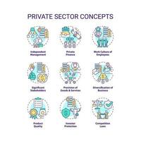 Private sector concept icons set. Business and property ownership. Economics industry idea thin line color illustrations. Isolated symbols. Editable stroke vector