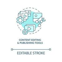 Content editing and publishing tools turquoise concept icon. Social media abstract idea thin line illustration. Isolated outline drawing. Editable stroke vector