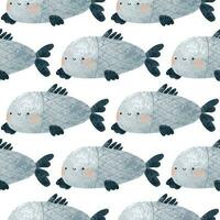 nautical seamless pattern with underwater life. Fishes and other animals. Under sea, deep water. Childish simple design vector