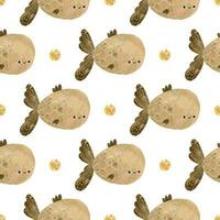 nautical seamless pattern with underwater life. Fishes and other animals. Under sea, deep water. Childish simple design vector