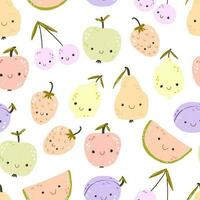 Seamless pattern of exotic fruits in hand drawn style. Seamless pattern of fruits background elements on a white background. Set with fruit doodles. Tropical pattern vector