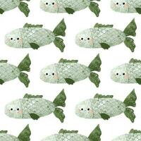 nautical seamless pattern with underwater life. Fishes and other animals. Under sea, deep water. Childish simple design vector