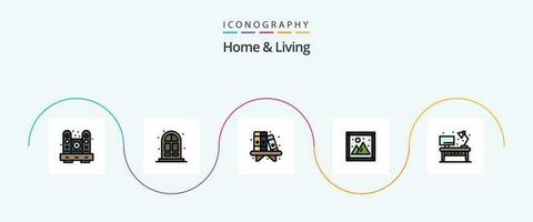 Home And Living Line Filled Flat 5 Icon Pack Including living. picture. home. living. image vector