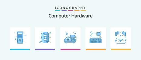 computadora hardware azul 5 5 icono paquete incluso auriculares. hardware. proyector computadora. teclado. creativo íconos diseño vector