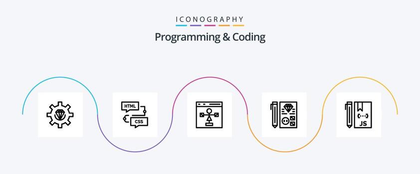 Programming And Coding Line 5 Icon Pack Including develop. cloud. flowchart. programming. development vector