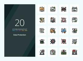 20 Data Protection line Filled icon for presentation vector