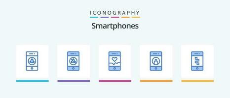 Smartphones Blue 5 Icon Pack Including application. mobile. analysis. media. add. Creative Icons Design vector