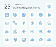 Network Cloud Computing And Smart City 25 Blue Color icon pack including data. sync. website. document. sharing vector