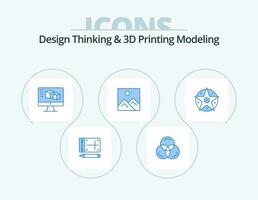 Design Thinking And D Printing Modeling Blue Icon Pack 5 Icon Design. project. pentacle. monitor. education. picture vector