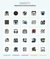 Creative Network And Communications 25 Line FIlled icon pack  Such As hosting. web. solution. error. science vector