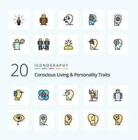 20 Concious Living And Personality Traits Line Filled Color icon Pack like manipulate control model command man vector