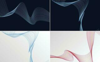 Set of 4 geometric wave pattern background Abstract waving line vector