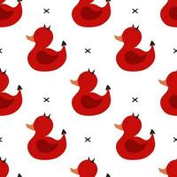 Cartoon devil rubber ducks. Funny seamless pattern vector