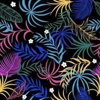 Tropical seamless pattern with exotic palm leaves and flowers. Vector illustration.