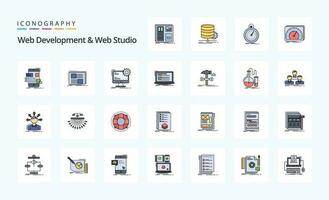 25 web desarrollo y web estudio línea lleno estilo icono paquete vector