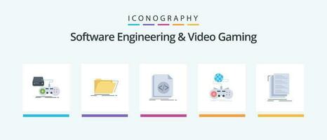 Software Engineering And Video Gaming Flat 5 Icon Pack Including internet. game. files. script. file. Creative Icons Design vector