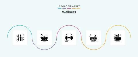 Wellness Glyph 5 Icon Pack Including spa. mortar. weight. grinding. herbal bowl vector