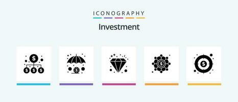 Investment Glyph 5 Icon Pack Including target. money. investment. funding. finance. Creative Icons Design vector