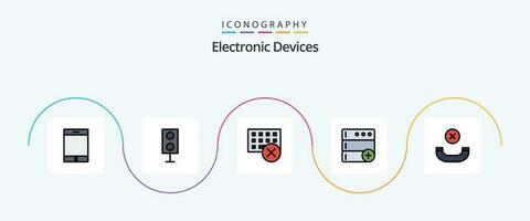 dispositivos línea lleno plano 5 5 icono paquete incluso auricular. nuevo. ordenadores. base de datos. teclado vector